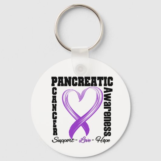 膵臓がん認識度ブラシ付きハートリボンv キーホルダー (正面)