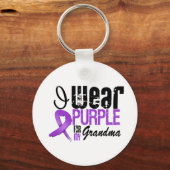 膵臓がんI衣服紫リボンおばあちゃん キーホルダー (正面)