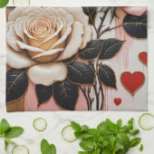 膿性ハートとバラ キッチンタオル (折り畳み)