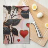 膿性ハートとバラ キッチンタオル (四つ折り)