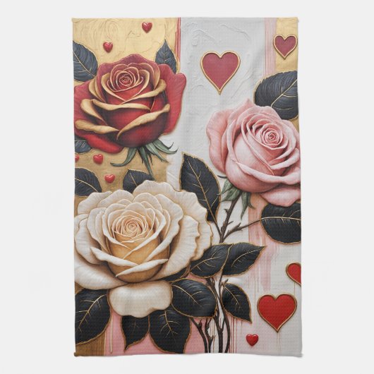 膿性ハートとバラ キッチンタオル (縦)