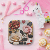 膿性ハートとバラ ペーパープレート (パーティー)