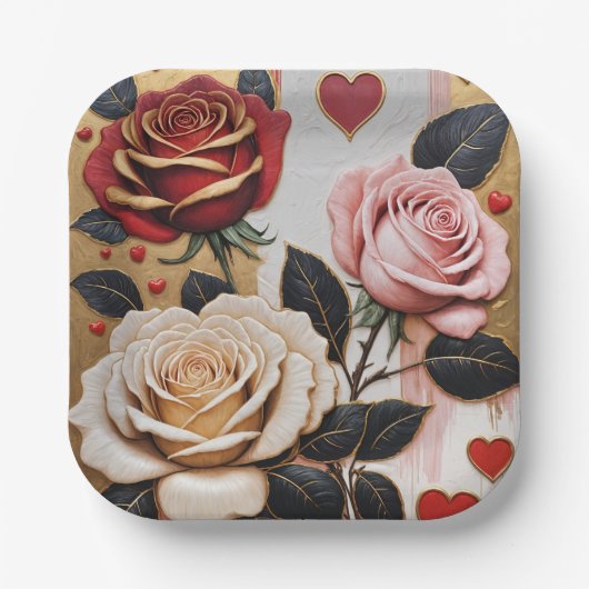膿性ハートとバラ ペーパープレート (正面)