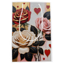 膿性ハートとバラ ミディアムペーパーバッグ