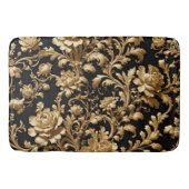 膿性心地よい：黒と金ゴールドのフローラ バスマット (正面)