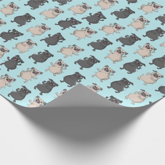 臀部のシェーカーのパグの子犬のバスト移動かわいい踊り犬 ラッピングペーパー (角)