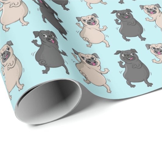 臀部のシェーカーのパグの子犬のバスト移動かわいい踊り犬 ラッピングペーパー (ロールコーナー)