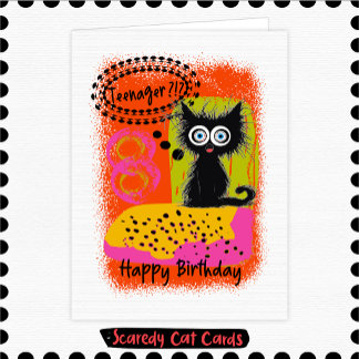 臆病な猫の十代の誕生日 カード