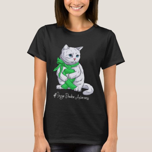 臓器提供啓発月間 グリーンリボン 猫 Tシャツ (正面)