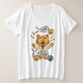 臨床検査技師の猫がたくさんの検査を実行中 プラスサイズTシャツ
