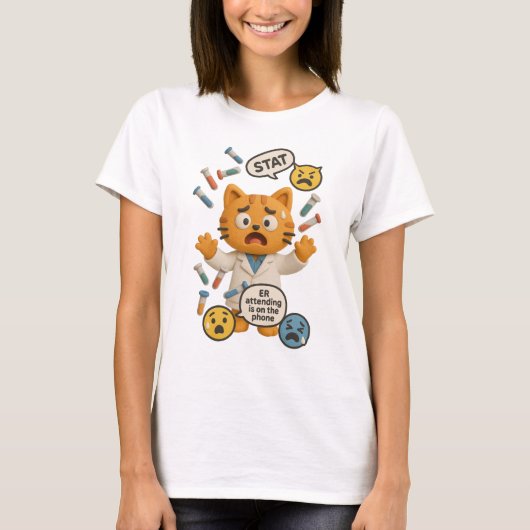 臨床検査技師の猫がたくさんの検査を実行中 Tシャツ (正面)