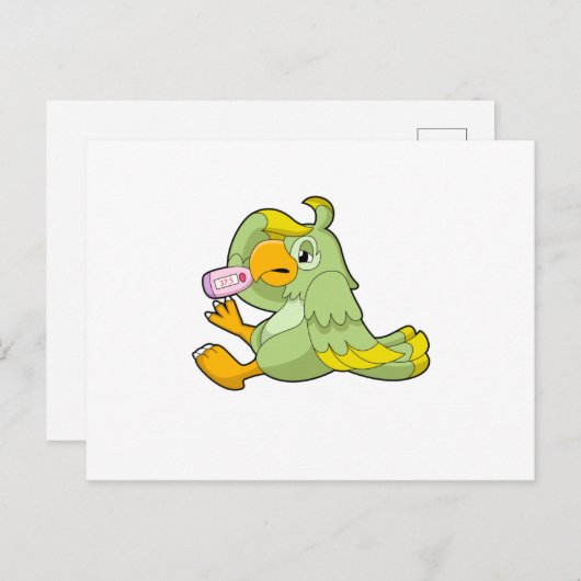 臨床用体温計を持つインコ ポストカード (正面/裏面)