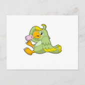 臨床用体温計を持つインコ ポストカード (正面)