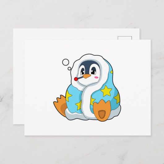 臨床用体温計を持つペンギン ポストカード (正面/裏面)