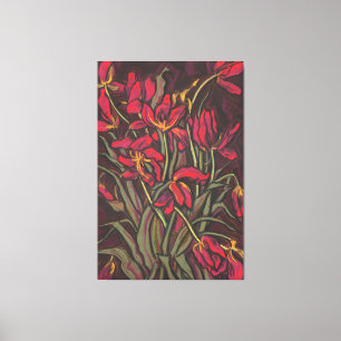 臨終のチューリップ赤い花のステートメント絵画フローラ キャンバスプリント