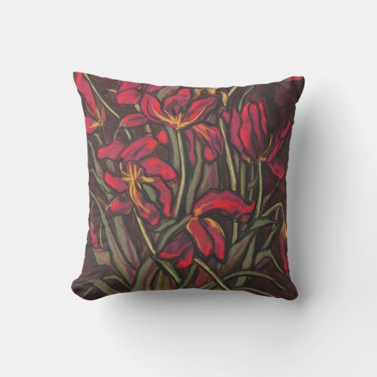 臨終のチューリップ赤い花のステートメント絵画フローラ クッション (正面)