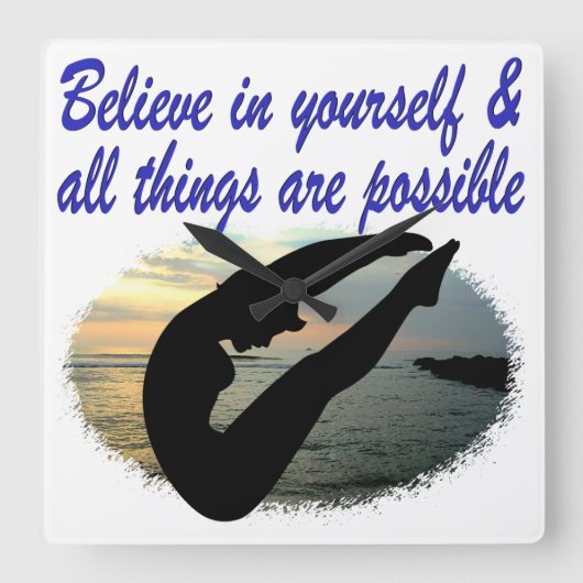 自信じ分でダイバーの夢 スクエア壁時計 (正面)