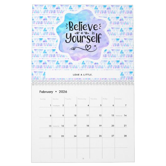 自信じ分で カレンダー (2月 2026)