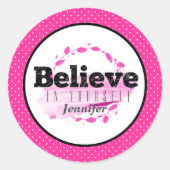 自信じ分のピンクやる気を起こさせる引用文 ラウンドシール (正面)