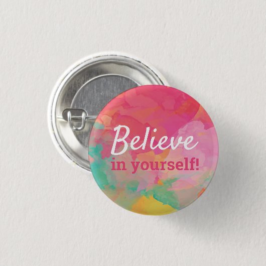 自信じ前向き分の引用文水の色 缶バッジ (正面&裏面)