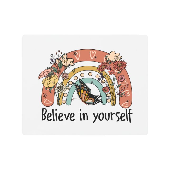 自信じ身にやる気を起こさせる虹の花 メタルプリント (正面)