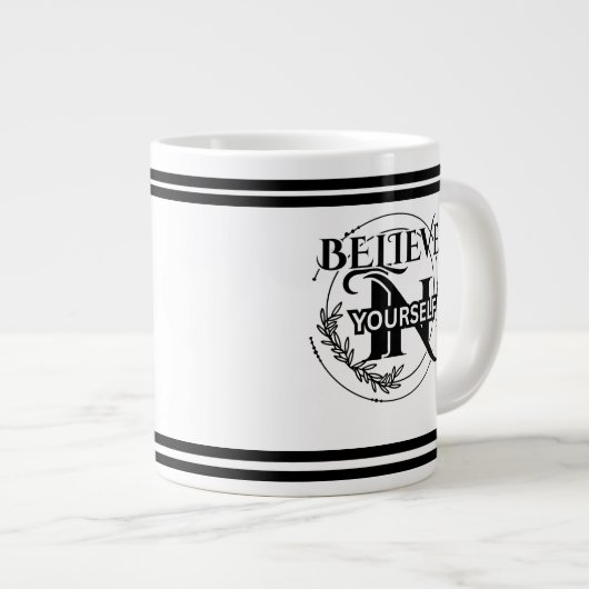 自信じ身の引用文やる気を起こさせるマグカップ ジャンボコーヒーマグカップ (正面右)