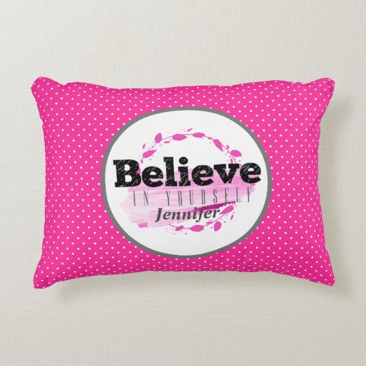 自信じ身の水彩色ピンク水玉模様 アクセントクッション (正面)