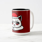 自信たっぷり猫のサンタ帽子 両腕組み クリスマス ツートーンマグカップ (正面右)