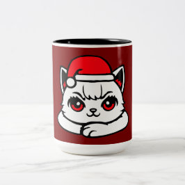 自信たっぷり猫のサンタ帽子 両腕組み クリスマス ツートーンマグカップ