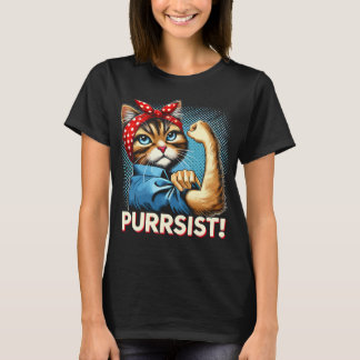自信に満ちた猫の"PURRSIST!"レトロデザイン Tシャツ