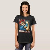 自信に満ちた猫の"PURRSIST!"レトロデザイン Tシャツ (正面フル)