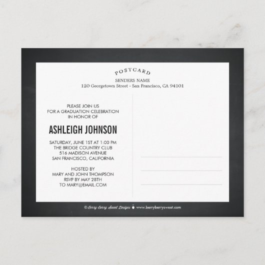 自信に満ちた脳卒中の卒業発表 インビテーションポストカード (裏面)