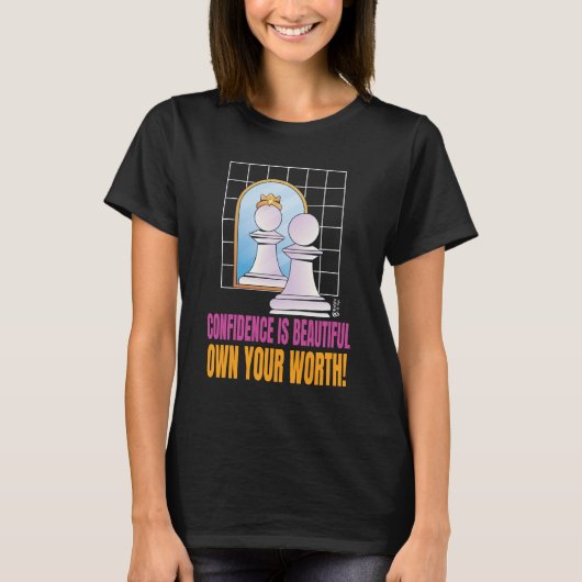 自信は美しい女性ブラック Tシャツ (正面)