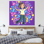 自信を持って屈するヘッドフォンを持つリラックス女の子 キャンバスプリント (インサイチュ (寝室))