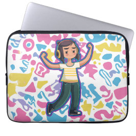 自信を持って屈するヘッドフォンを持つリラックス女の子 ラップトップスリーブ