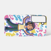 自信を持って屈するヘッドフォンを持つリラックス女の子 SAMSUNG GALAXYケース (裏面横)