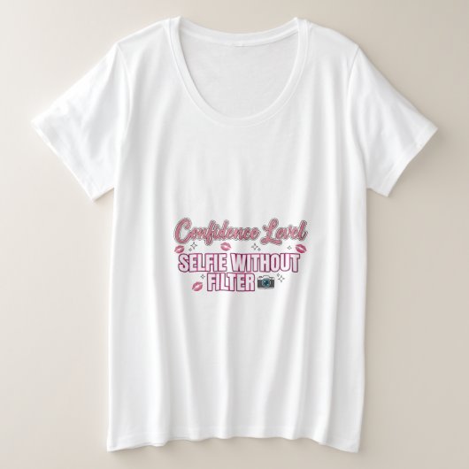 自信レベル：フィルタなしのセルフ画像 | おもしろいで プラスサイズTシャツ (デザイン正面)
