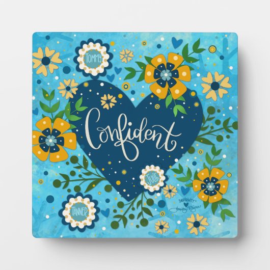 自信感動的のあるハートかわいらしフローラ青 フォトプラーク (正面)