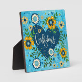 自信感動的のあるハートかわいらしフローラ青 フォトプラーク (正面)