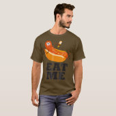 自分おもしろいの食べTを適用するホットドッグBratwurst Tシャツ (正面フル)