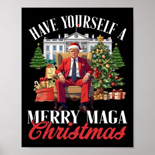 自分がクリスマスサンタトランプを楽しんでおもしろいいる ポスター (正面)