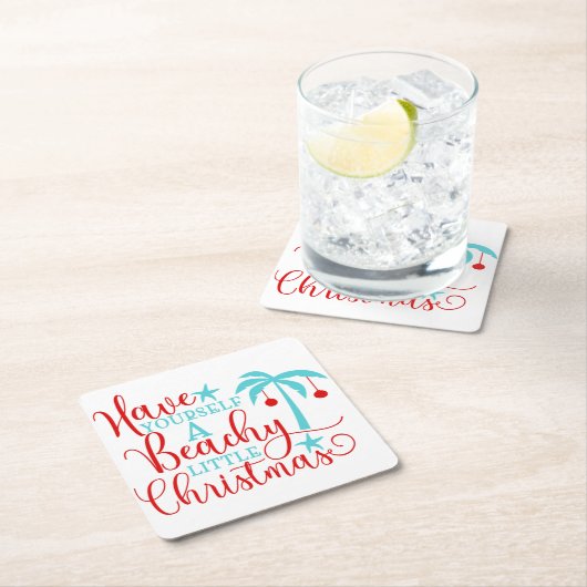 自分がビーチリトルクリスマスを過ごす スクエアペーパーコースター (インサイチュ)