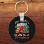 自分が巨大なメリークリスマスサンタおもしろいTを キーホルダー (正面)