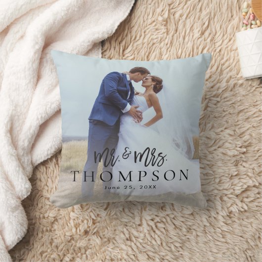 自分たちのカップル写真を作ろう Mr. & Mrs. の名前を追加 クッション (ブランケット)