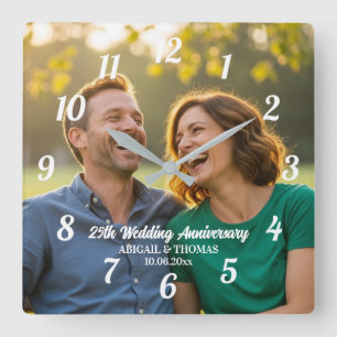 自分たちのカップル写真を追加 25周年結婚記念日 スクエア壁時計