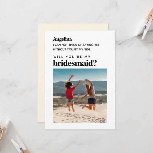 自分たちの写真を使ったシンプルでエレガントなブライズメイド提案カード 招待状 (正面/裏面インサイチュ)