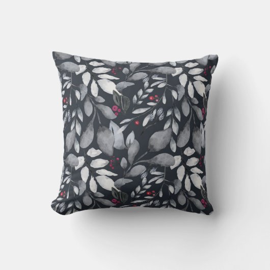 自分だけのエレガントなブラックトーンの赤いホリーを作り出せ クッション (正面)