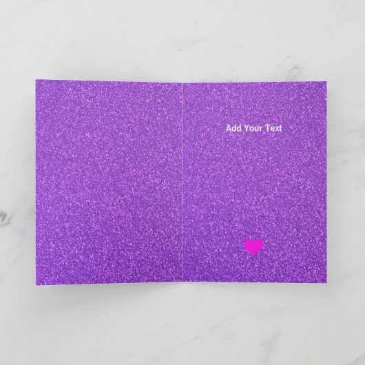 自分だけのオシャレなパープルグリッター＆ピンクハートを作成 カード (内部)