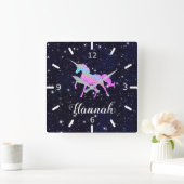 自分だけのカラフルユニコーン スクエア壁時計 (ホーム)