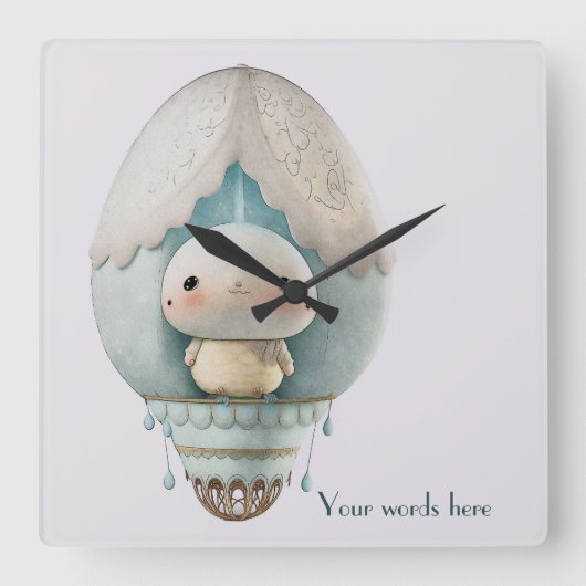 自分だけのキュートな熱気球の鳥の乗り物を作ろう スクエア壁時計 (正面)